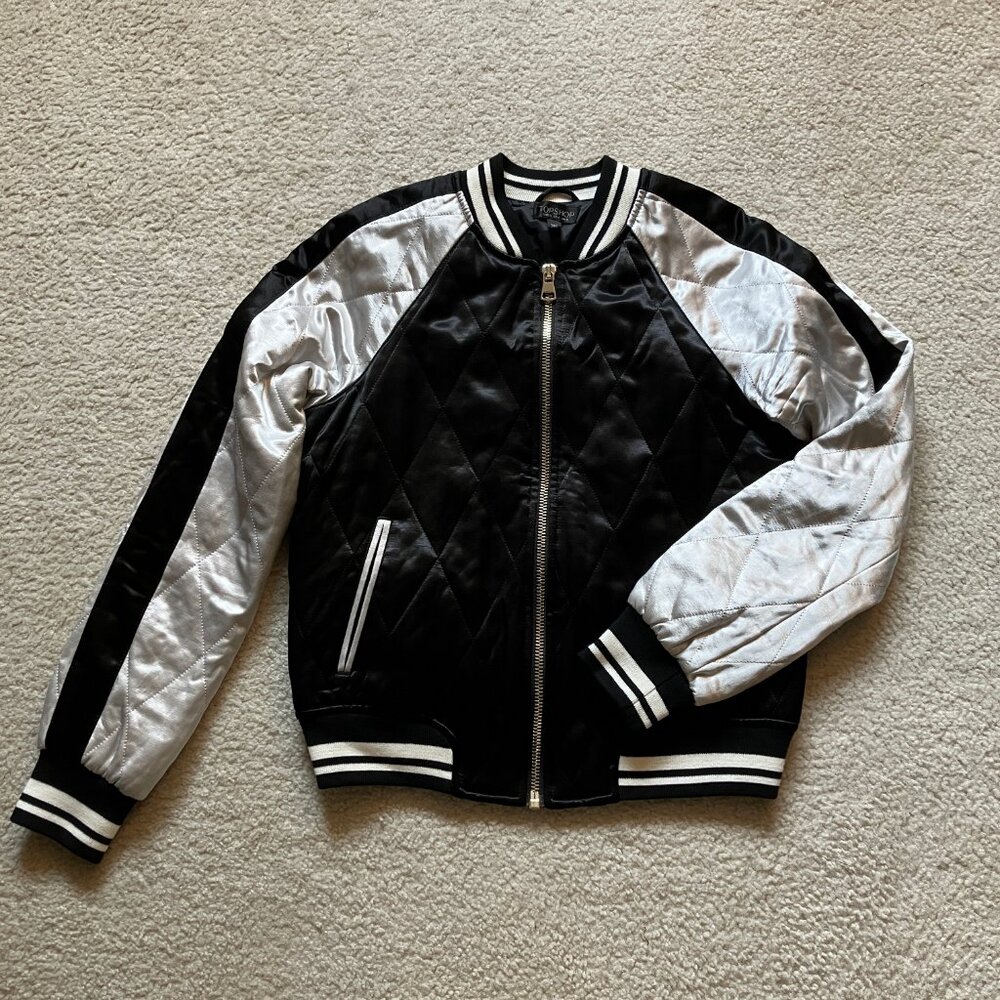 Topshop black and silver quilted satin bomber jacket